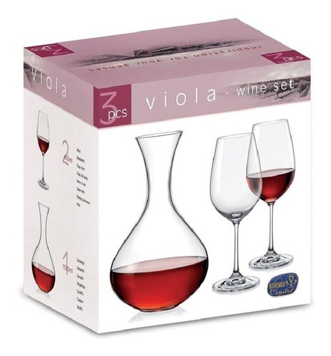 Imagen 2 de 5 de Set Decantador Y 2 Copas 450ml Cristal Bohemia Caja Regalo