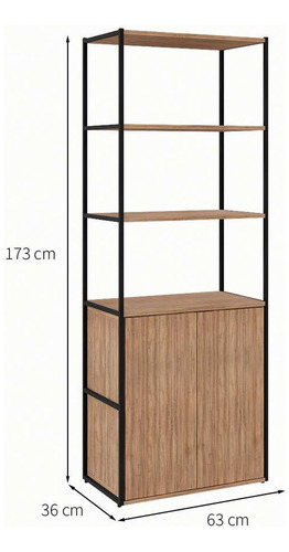 Armário De Escritório Shelf 2 Pt Ameixa E Preto 173 Cm Cor marrom médio