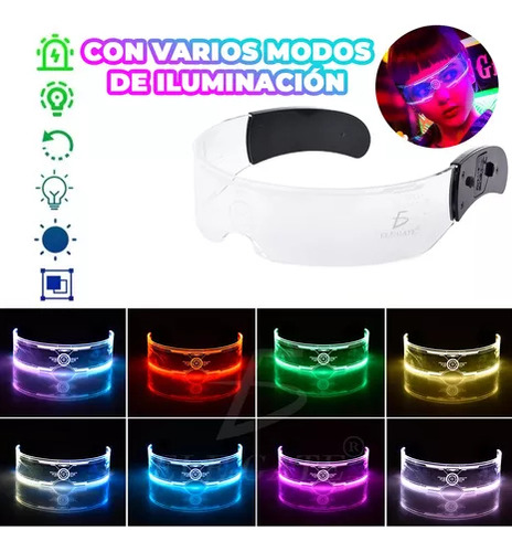 Lentes Luz Led Neon 7 Colores 5 Modos Iluminacion Fiesta Ele-Gate