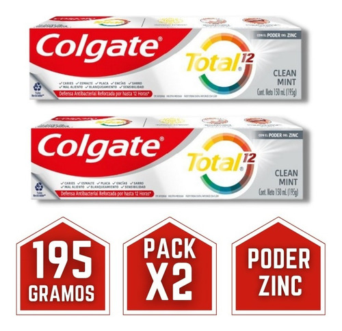 Pasta Dental Colgate Total 12 Clean Mint 193 Grs Pack X2