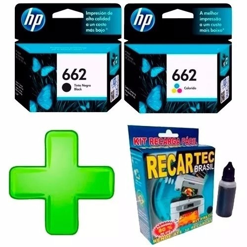 Kit 2 Cartuchos Hp 662 Preto Color Para Impressora Hp 1516