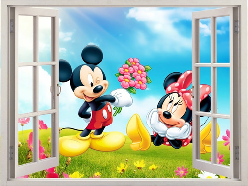 Imagem 1 de 1 de Adesivo Janela Parede Mickey Minnei 1,00 X 1,40 Mod.02