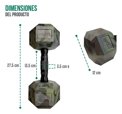 Par Mancuernas Hexagonales Pvc 20 Lb Tayga Camuflaje (9 Kg)