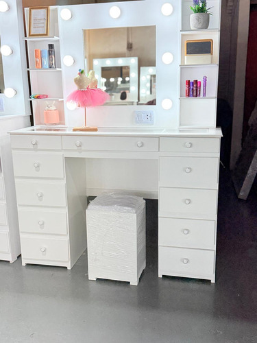 Tocador Wanda 120cm Con Torres - Espejos Roma, 160cm Altura Blanco
