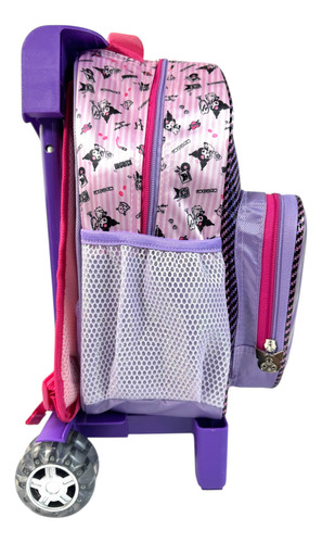 Mochila Ruedas, Llantitas Kuromi, Hello Kitty, Preescolar, Kinder Original Ruz Morado Kuromi