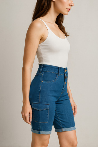 Short Bermuda Para Mujer De Mezclilla Corte Colombiano