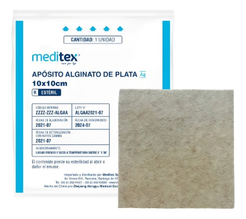 Apósito Alginato De Plata (ag) 10x10cm / Estéril