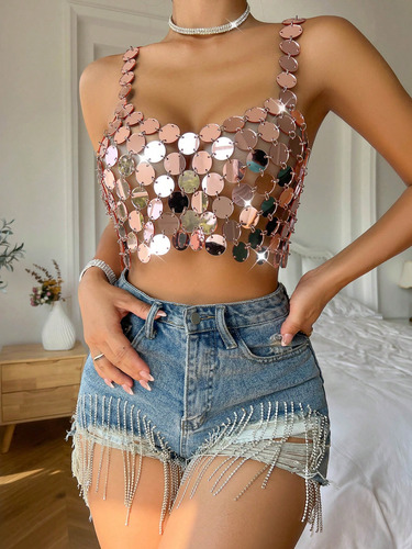 Top De Tirantes Crop Con Lentejuelas