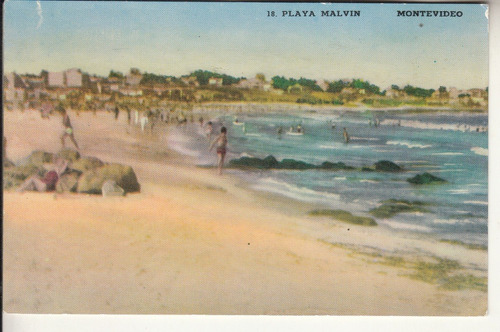 Antigua Postal Vista De Playa Malvin Montevideo Vintage (3)