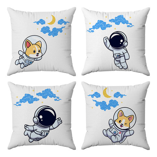 Kit 4 Capas Almofadas Decorativas Astronauta 45x45 Id Decor