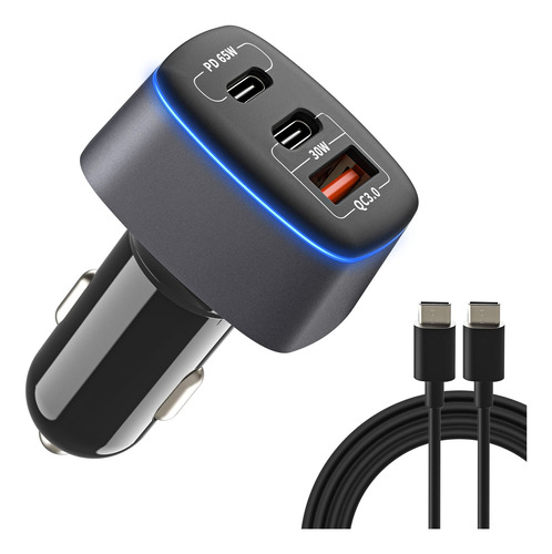 Cargador De Coche Usb C De 95 W, 3 Puertos Pd 65 W, Pps 55