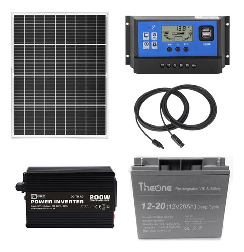 Kit Solar Fotovoltaico Camping Luces, Notebook Inversor 200w