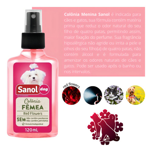 Sanol Dog Colonia 120ml Perfume Red Flowers Belle