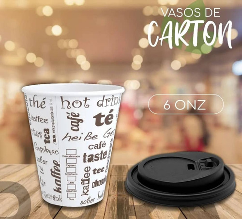 Vasos De Cartón Estampado Para Café 6 Onzas Con Tapas 