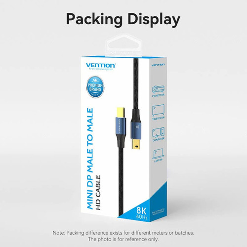 Cabo Vention Mini Display Port - Certificado profissional - 8k Hdr G-sync Hdcp Earc de até 240 Hz 32 Gbps - 2 metros - Trançado preto - Jogos premium - Tela de projetor para laptop e notebook - Hcglh