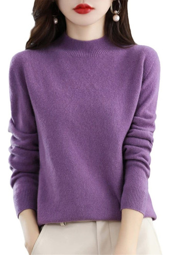 Suéter Feminino Cashmere Gola Alta 100% Lã Merino De Inverno