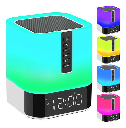 Altavoz Bluetooth Con Luz Nocturna, Reloj Despertador 5 En 1