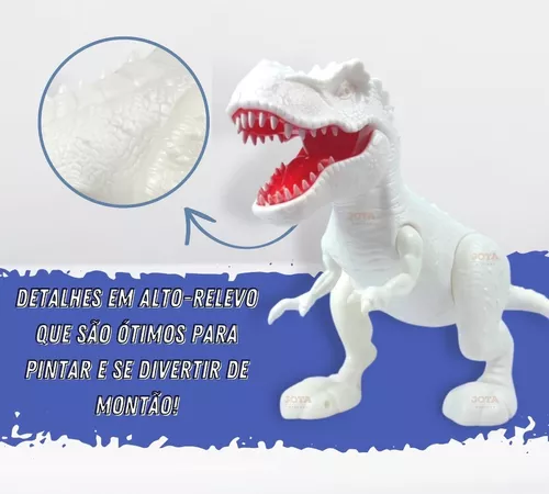 Brinquedo Dinossauro Rex Attack Branco Para Colorir + Pincel + 6 Tintas