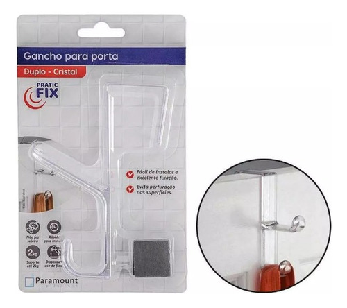 Gancho Duplo Para Porta Sem Furo Pratic Fix - Cristal Bolsas