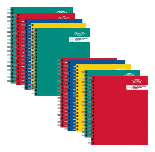 Pack 10 Cuadernos Univ. Liso 7mm Color Aleatorio Artel