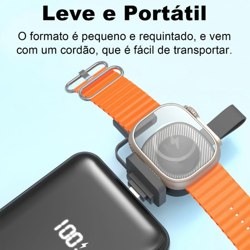Carregador Portátil Sem Fio Para Apple Watch Serie 7 8 Ultra Cor Preto