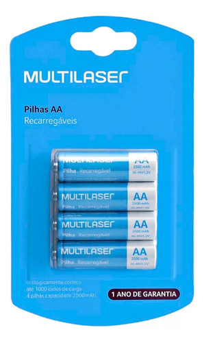 4 Pilhas Recarregável Multilaser Aa 2500mah Original Lacrado