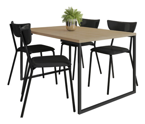 Mesa De Jantar Rivera Nature Com 04 Cadeiras Fixa Bit Preto