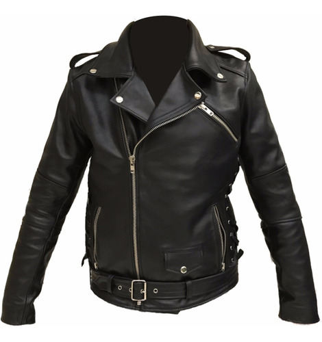 Campera Moto Rockera Cuero Hombre Cordon Ahora6 - Maybe -