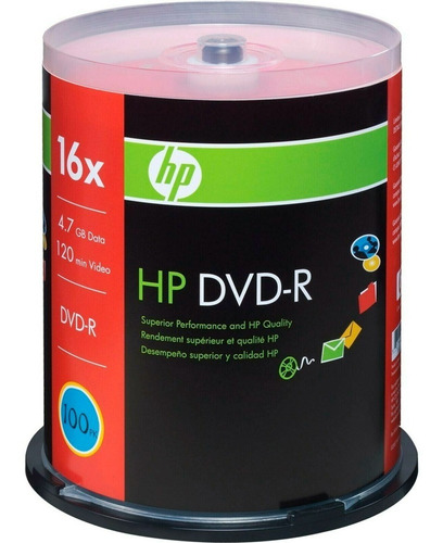 Pack 100 Unidades Dvd-r Hp 4.7gb 16x Logo