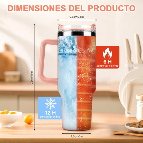 Termo Acero Inoxidable 40oz Vaso Térmico Mantiene Frio Coral Claro