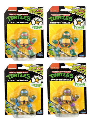 Kit 4 Tartarugas Ninja Mini Boneco Elástico 6 Cm - Playmate