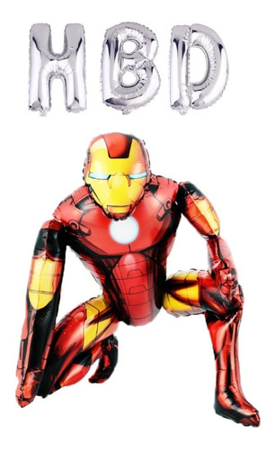 Kit Hbd Feliz Cumpleaños Globo Metálico Iron Man 3d