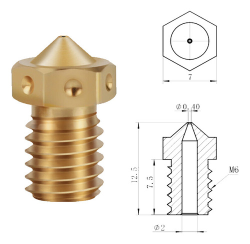 M1772 Impresora 3d Boquilla E3d V5 V6 0.4mm M6 1.75mm Laton