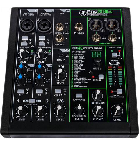 Mezcladora Mackie Profx6v3 6 Canales Con Efectos Y Usb Msi