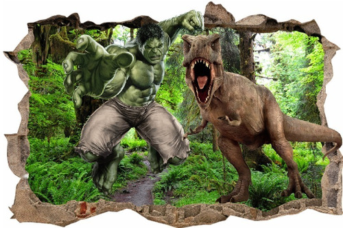 Vinilos Efecto 3d Pared Rota Hombre Increible Hulk 1.50mx1m
