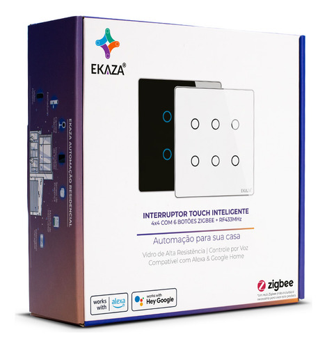 Ekaza Interruptor Inteligente Zigbee 3.0 4x4 6 Botões Alexa
