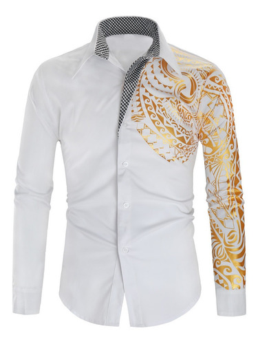 Camisa De Hombre De Manga Larga Con Estampado Dorado