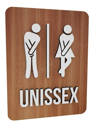 Imagem 1 de 4 de Placa Sinalização Banheiro Restaurante Mdf Unissex Masc/fem