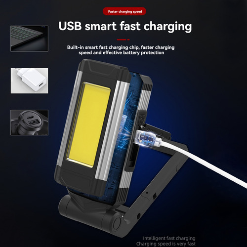 Luz De Trabajo Led Plegable Cob: Recargable Por Usb, Multifu
