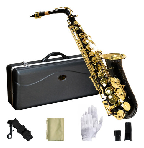 Saxofón Alto Silvertone Slsx020 Negro Llaves En Dorado Color Negro Laqueado