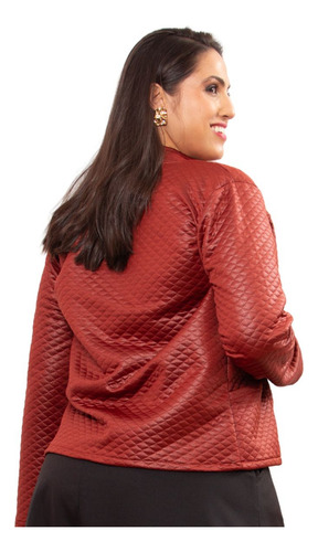 Casaco Plus Size Feminino Metalassê Resinado Zíper Com Bolso