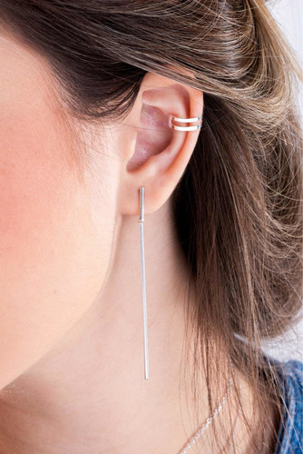 Brinco Piercing Liso Vazado Em Prata 925 Pura Cor Prateado