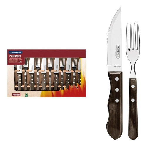 Faqueiro Churrasco Jumbo Tramontina 12 Pç Polywood Castanho