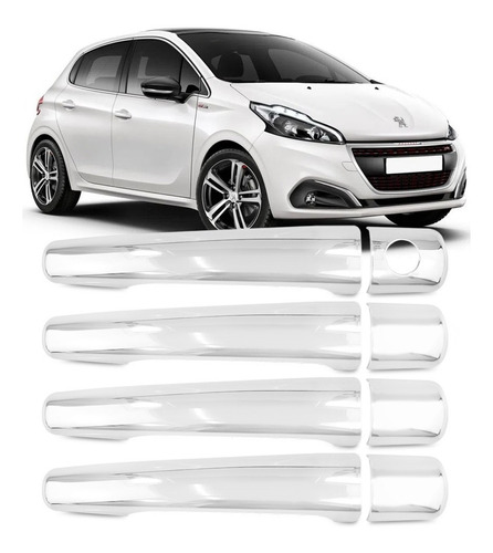 Kit Capa Maçaneta Peugeot 208 2013 2014 2015 2016 Cromada