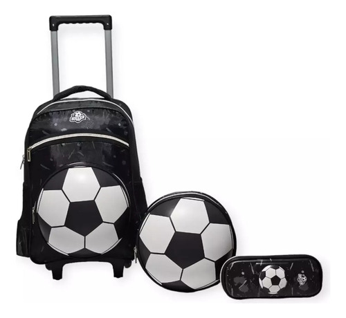 Mochila De Carrinho Escolar Kit Com 3 Pcs Bola Futebol.