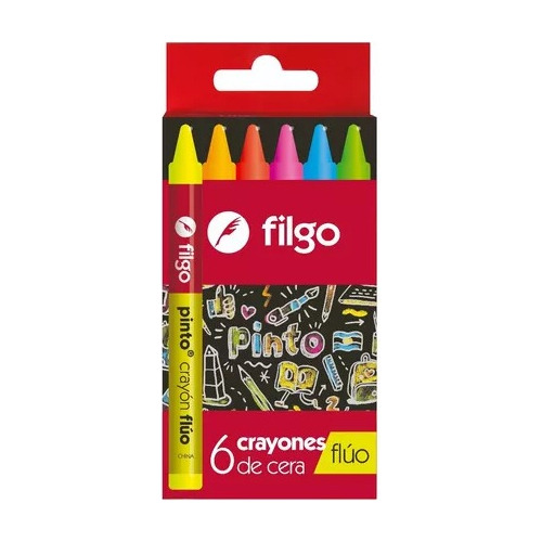 Crayones Crayon Ceras Ceritas Filgo Pinto Fluo X 6 Unidades