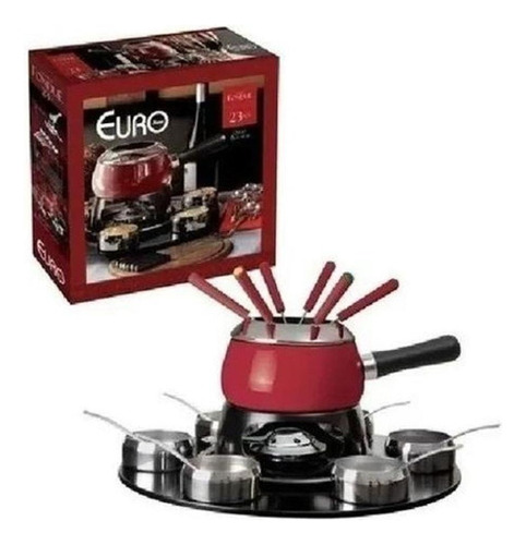 Kit Fondue Base Giratória 23 Peças Inox Vermelho Euro Home