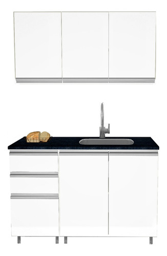 Mueble Cocina Alacena Y Bajo De 120 Blanco Perfil J Aluminio