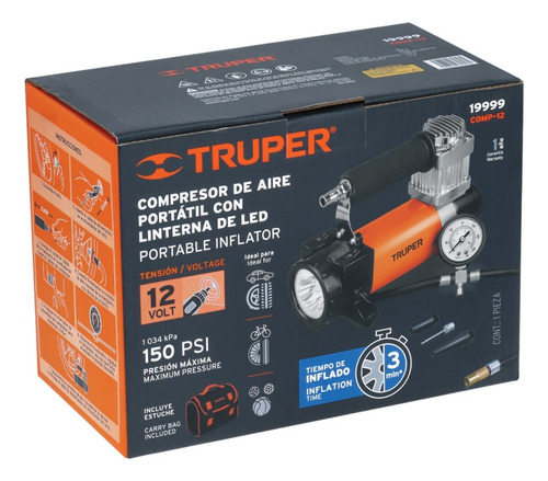 Compresor De Aire 12v Para Auto 150 Psi Truper 19999