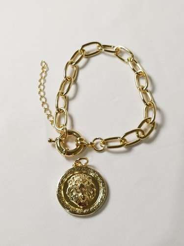 Pulseira Correntaria Fecho Bóia E Pingente Leão